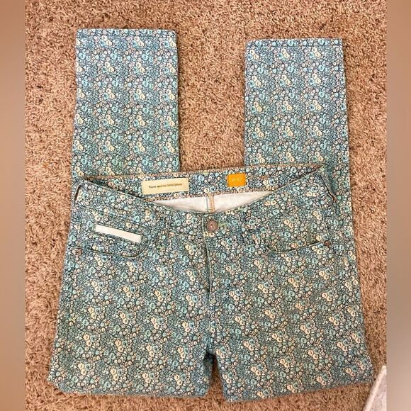 Pilcro & The Letterpress NWOT green and peach tiny floral skinny jeans runs big - Picture 5 of 15